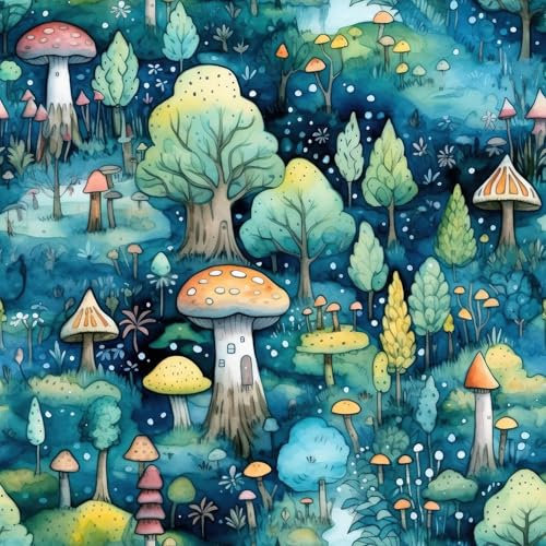 FunStick Teal Wallpaper for Living Room Modern Forest Mushroom Wall Paper Peel and Stick Wallpaper Blue Botanical Mushroom Green Patterned Vinyl Wrap for Walls Furniture Teal Sticky Back 44.5CMx3M