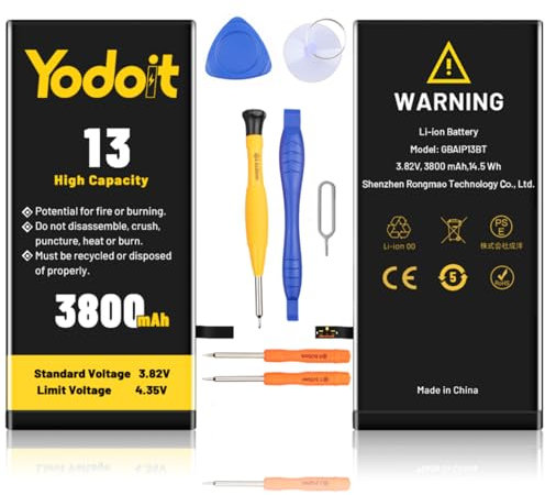3800mAh Battery Replacement for iPhone 13, Upgraded Yodoit High Capacity Replacement 0 Cycle Battery for iPhone 13 Full Repair Tools Kits Within