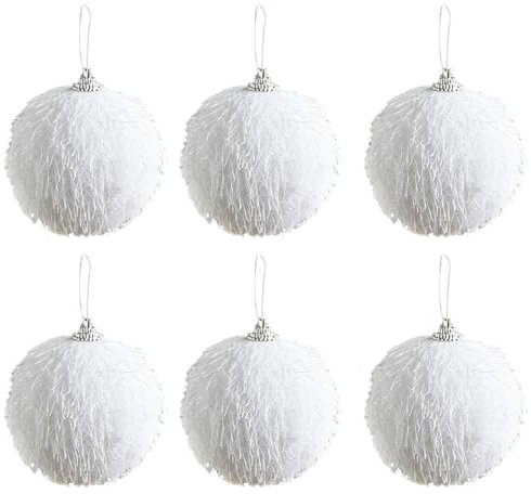 6er-Pack Weihnachtskugeln Ornamente für Weihnachten TRE Glitzernde Weiße Feder-Schaumball-Ornamente Glitzernde Pailletten-Schaumstoff-Ornamente Hängende Dekorationen für (E)
