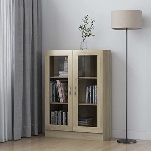 Xichuzi Vitrinenschrank, Vitrine, Wandschrank, Schrank Regal, Glasregal, Glasvitrine Stehend, Eckvitrine, Manga Regal, Sonoma-Eiche 82,5x30,5x115 cm Spanplatte