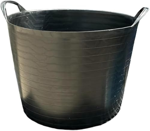 Maxland® PLASTIC FLEXI TUB - LARGE | MEDIUM | SMALL - STORAGE CONTAINER - PLASTERING BUCKET - CEMENT MIXER - TOY STORAGE - INDOOR - OUTDOOR - GARDEN - (42 LITRE - LARGE, Black)