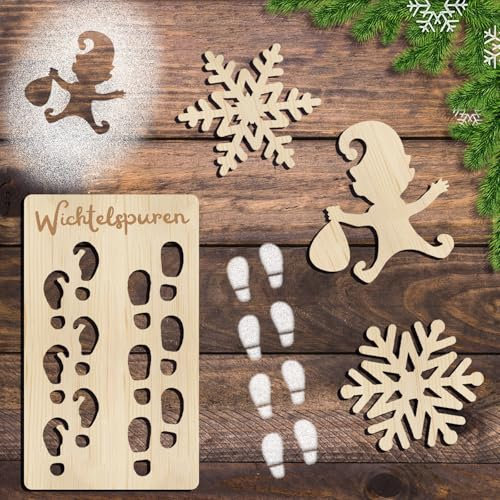 Atuoxing Wichtelschablone Fußabdrücke Schablone Wichtel Zubehör Weihnachten Wichteltür Holz Wichtel Schablone Weihnachtswichtel Zubehör (xuehua4)