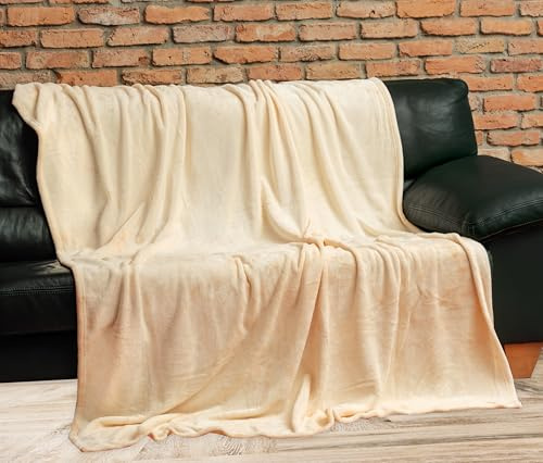 Heubergshop Kuscheldecke Fleecedecke in 220x240cm - Ecru (220x240cm-Ecru) | Wohndecke, flauschige Ganzjahresdecke, weich und warm, waschbar, Winterdecke, Sofa Decke, Bettüberwurf