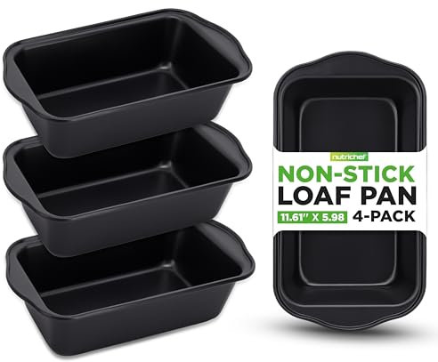 NutriChef Set de 4 moldes rectangulares – Moldes antiadherentes de acero al carbono para pan, calor uniforme, horno hasta 230 °C, libres de PFOA, PFOS y PTFE