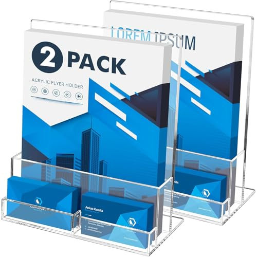 Rarapop Lot de 2 porte-brochures A6 en acrylique transparent - Avec porte-cartes de visite intégré - Idéal pour menus, magazines, brochures, livrets et documents (A4)