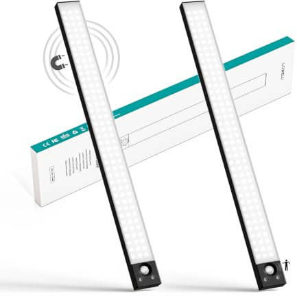 LQWELL® Schrankleuchte mit 84 ​​LEDs und Bewegungsmelder, 42.5 cm, 2200 mAh, Wiederaufladbar, Dimmbar, Schrankleuchte für Küche, Kleiderschrank, Bücherregal, Schlafzimmer (Schwarz, 2 Stück)