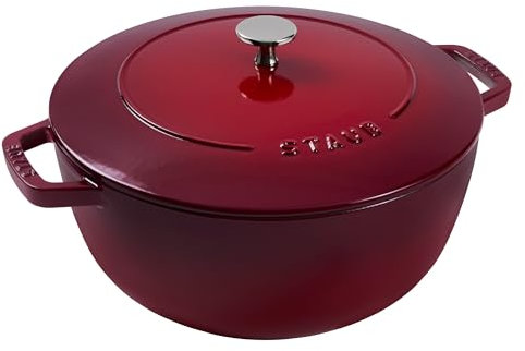Staub Cast Iron Essential French Oven, Dutch Oven, 5-quart, serves 5-6, Made in France - Cherry