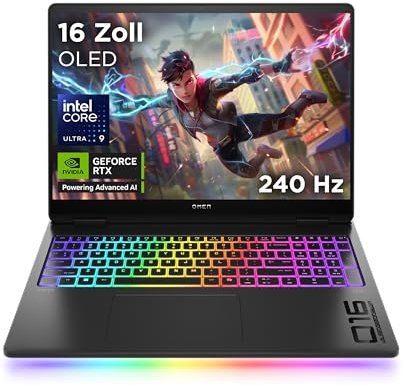 HP Omen MAX Gaming Laptop | 16 Zoll UWVA 2.5K OLED Display 240Hz | Intel Ultra 9-275HX (24C) | NVIDIA GeForce RTX 5090 24GB VRAM | 64 GB DDR5 RAM | 2 TB SSD | Windows 11 | QWERTZ | Alu Shadow Black