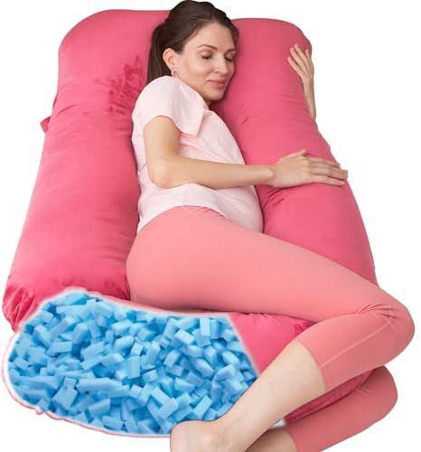 TaiBest U Shaped Full Body Pregnancy Pillow with Removable Cover for Maternity Women,Pregnancy Pillows for Sleeping,Support for Back, Legs, Belly,55 Inch Pregnancy Pillow for Women (Memory Foam, Red)