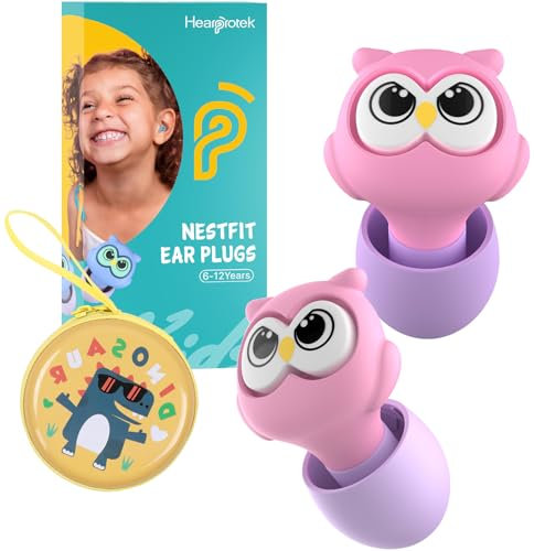 Hearprotek 28dB gehörschutz ohrstöpsel kinder 6-12 Jahre, gehörschutzstöpsel lärmschutz ohrenschutz kinder für Schule konzentration,konzert,schwimmen,flugzeug,schlafen,adhs hilfsmittel,Reisen(Rosa)