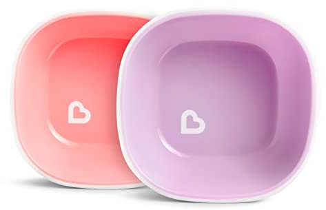 Munchkin Splash - Bowls para niños y bebés, fáciles de limpiar, duraderas y seguras, 2 unidades, color rosa y morado