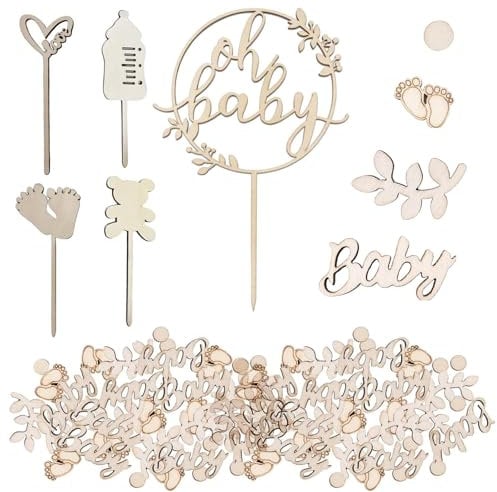 Babyparty Deko, 5 Holz Baby Cake Topper Mit 100 Dekorative Holzblöcke, Kreative Kid Party Dekoration, Kuchen Topper Für Baby Shower, Gender Reveal Party, Geburtstagsfeiern
