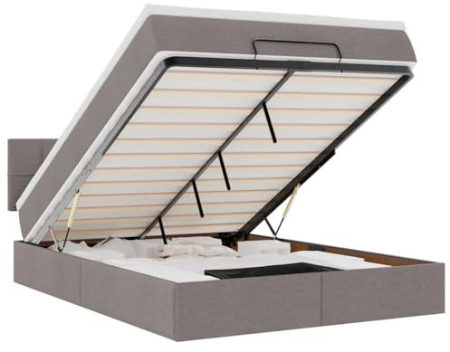 vidaXL Ottoman-Bett mit Matratze Taupe 140x190 cm Stoff, Bettrahmen, Bettgestell mit Stauraum, Polsterbett, Bettgestell, Bettrahmen mit Stauraum, Bett