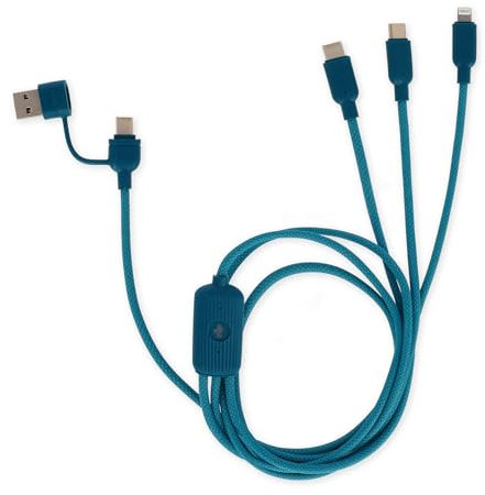 Legami - Cavo 3 in 1 di Ricarica e Sincronizzazione Three Hugs, Tema Cactus, 5 Connettori, con Adattatore Tipo-C-USB, Ricarica Veloce Fino a 60 W/3A, Lunghezza 120 cm