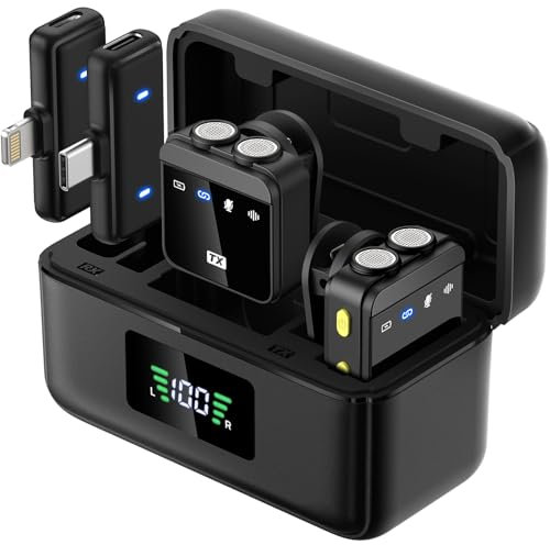 WNH Wireless Lavalier Microphone for iPhone/Android (2TX+2RX), 48khz 2 Pickups, 70Hrs Battery, Noise Cancellation, Magnetic Clip iPhone Microphone for Video Recording Vlogging Streaming