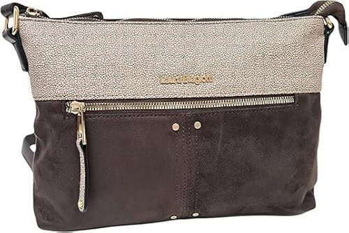 Borsa Donna LAURA BIAGIOTTI Borsetta/Pochette Ecopelle Alcantara Bicolore riporti Tapiro Multitasche Tracolla Tessuto Personalizzata Regolabile Dimensioni: 30 X 21 X 7 ART. LB22W-102-2 (TESTA DI MORO)
