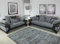 Jumbo Cord Sofa Set | Grey Cord Black Leather Trim | 3+2 Seater Living Room Suite