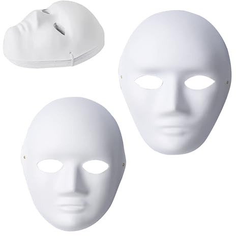 10 DIY self-made white paper masks, camouflage masks, can be painted full face masks, suitable for carnivals, role-playing, Halloween, Christmas parties (5 males+5 females)