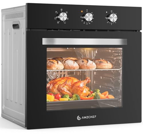 AMZCHEF Wall Ovens 24 inch Electric: 2800w Single Wall Oven with 6 Cooking Modes, 2.72 Cu.Ft. Electric Wall Oven, Convection Oven with Mechanical Knobs Control, Black
