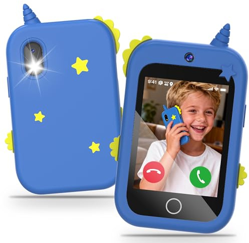 4G Kinder Handy, Kinder Smartphone mit Telefon, HD Videoanruf, SOS-Anruf, Schulmodus, Zwei-Perspektiven, Wecker, SIM, Touchscreen Wasserdicht Mini Kinderhandy Geschenke für Mädchen Jungen, Blue