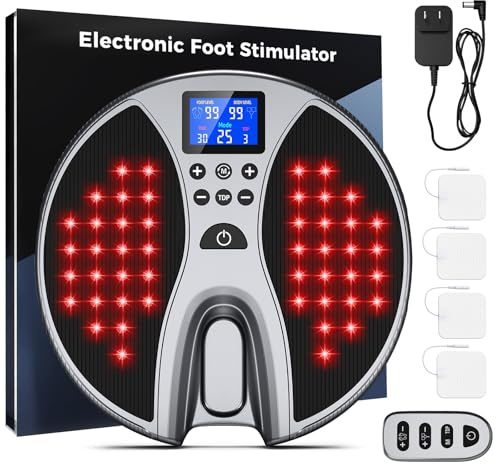 Durchblutungs-Stimulator Füße Beine, EMS Fußmassagegerät mit Rotlichttherapie 25 Modi und 99 Intensitäten zur Verbesserung der Durchblutung, Elektrische FußMassagegeräte mit TENS Elektrodenpads
