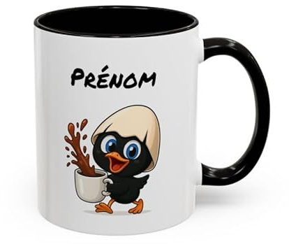 Teecustom Tasse Personnalisable Calimero Poussin Mignon – Mug Prénom Coquille d’Œuf Café 325ml – Cadeau Original Céramique Noir