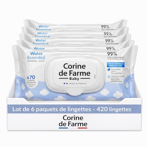 Lingettes Bébé Water Essential – 99% d’Eau, Sans Parfum, Fibres d’Origine Végétale - Corine de Farme