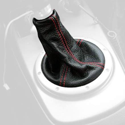 RedlineGoods 5Gaenge Schaltsack manschette kompatibel mit Mitsubishi Lancer Evo 7/8/9 2001-07. Maßgeschneidert - nicht universell. Echtes Top Qualitat Italienisches Alcantara. Schwarz mit Blauem Faden