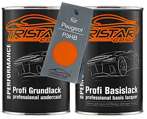 TRISTARcolor Peinture voiture Kit pot prêt à la pulvérisation pour Peugeot P3HB Orange Corail peinture de fond + peinture de base 2 litres 2000 ml