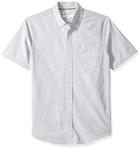 Amazon Essentials Men's Slim-Fit Short-Sleeve Pocket Oxford Shirt, Grey, L