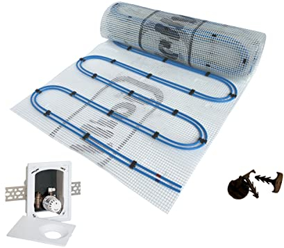 Dünnbett Warmwasser Fußbodenheizung HoWaTech Duo Komplett Set 2,5-20m² Doppelrohr Heizmatte 80 W/m² und Multibox RTL, Heizfläche:15.00m²