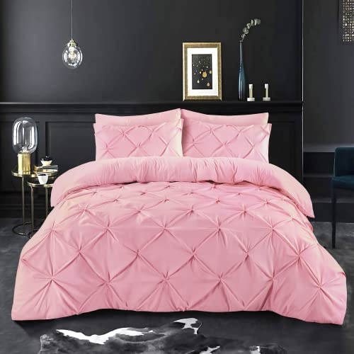 K&A® Pintuck Pinch Pleat King Size Duvet Cover Sets with Zipper Closure including Pillowcase – Ultrasoft Brushed Microfiber – Easy Care & Machine Washable (Pink - 220x230)
