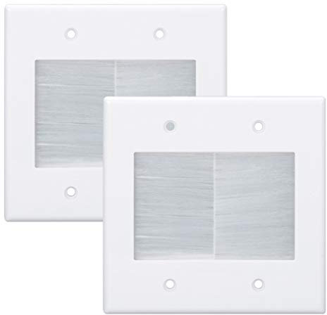 Kebulldola 2 Gang Low Voltage Wall Plate, White Brush Wall Plate Pass Through for Low Voltage Cables and Power Cords Concealing, 2 Pack