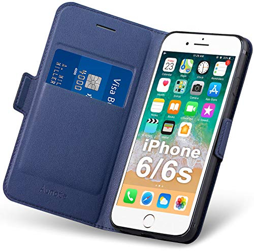 Aunote Funda para iPhone 6/6S, Carcasa iPhone 6/6S con Tapa y Tarjetero, Capa Apple iPhone 6/6S, Tipo Libro Flip Case Wallet, Telefono Cubrir Móvil Phone Cover Piel Protector. Azul