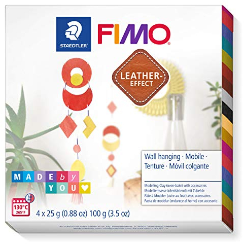 STAEDTLER FIMO Leather-Effect Set „Mobile im Boho Style“ mit Anleitung und Zubehör, ofenhärtende Modelliermasse für kreative Objekte im Leder-Look, lederähnliche Optik und Haptik, 8015 DIY6