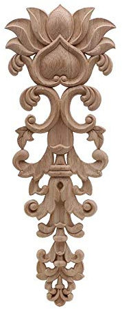EYCFSJ Furniture Decoration Carved Flower Retro Decoration Natural Wood Applique Onlay Decal Rubber Figurines Floral Large Rose Crown Leaves Vintage Home Decor 35Cmx13Cm