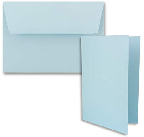 50x Faltkarten-Set DIN B6 12 x 17 cm in Hellblau (Blau) mit Briefumschlägen DIN B6 Haftklebung - für Einladungen und Grußkarten zum Geburtstag oder Hochzeit
