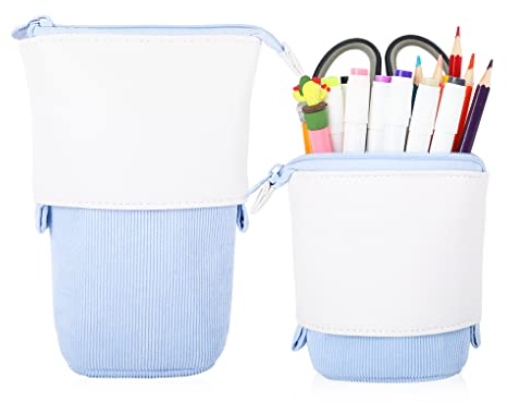 Oyachic Standmäppchen Retractable Federmäppchen Mäppchen Große Kapazität Schüleretui Segeltuch Stiftemappe Blau Teenager Mädchen Schulmäppchen Pencil Case
