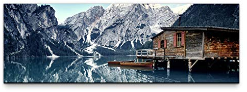Eau Zone Leinwandbild auf Echtholzrahmen Dolomiten Bergwelt in den Alpen 120x40cm