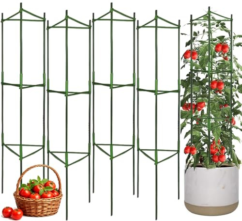 Mersunt Tomatenkäfige Pflanzkäfige, 122 cm, multifunktionale Tomatenstütze, Garten-Rankgitter, Tomatenpfähle, Gurken, Tomaten, Rankgitter für vertikale Kletterpflanzen, Gemüseblumen, 008, 3 Stück