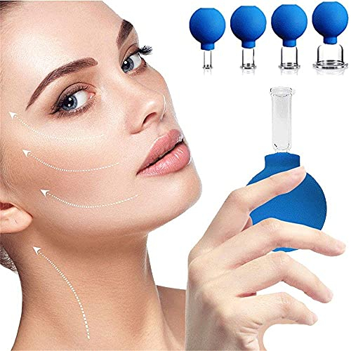 4 Stück Gesichtsmassagen Schröpf-Sets Gesicht Vakuum Saugnapf Massagebecher mit Silikonball für Facelift Falten Cellulite Rückenmassagegerät
