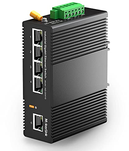 MokerLink 5 Port Gigabit Industrial DIN-Rail Ethernet Switch Hutschiene, 14Gbit/s Schaltkapazität, IP40 Unmanaged Network Switch (-40 bis 185°F), mit Netzteil