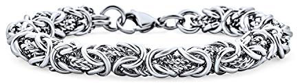 Thick Mens Strong Biker Jewelry Hip Hop Gangster Heavy Mechanic Link Byzantine Chain Bracelet For Men Silver Tone Stainless Steel 9 Inch