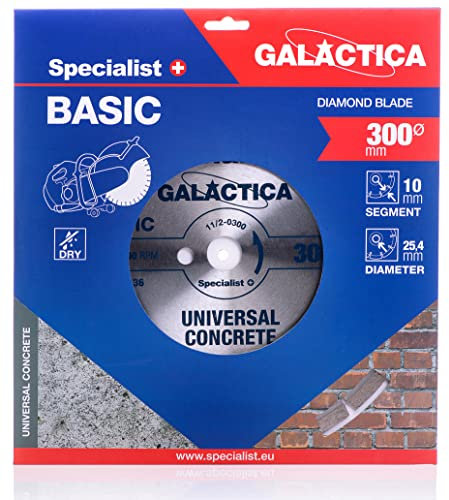 Specialist+ GALACTICA Disco da taglio diamantato 300 x 10 x 25,4 mm, disco diamantato professionale per smerigliatrice angolare, per mattoni, pietra, granito e cemento, altezza segmento 10 mm