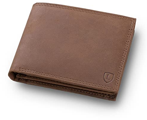 iClassy Querformat - Echtleder Geldbörse handgemacht und doppelt genäht Herren Portemonnaie mit Münzfach und Platz für 14 Karten + 1 Sichtfach - Geschenk | (Braun Vintage)