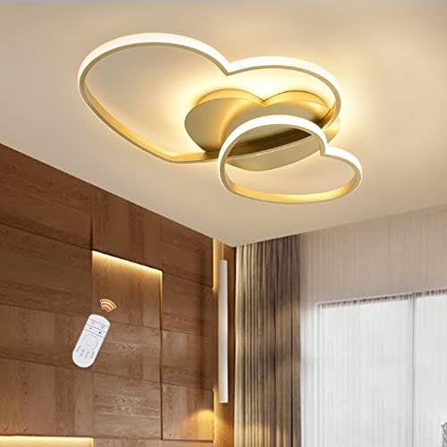 Lfoute Deckenleuchte LED Moderne Herzförmige Kinderlampe Kinderzimmer Deckenlampe Dimmbar Mit Fernbedienung Schlafzimmer Jungen Mädchen Wohnzimmer Pendellampe Innenleuchter,Gold