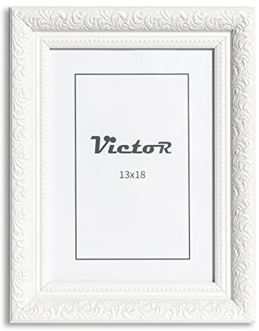 VictoR Vintage Bilderrahmen „Rubens“ in 13x18 cm Weiß - Leiste: 30x20mm - Echtglas - Fotorahmen Barock - Antik - Bilderrahmen 13x18 Weiß