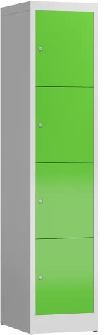 Lüllmann Schließfachschrank Fächerschrank 4 Fächer 1800 x 400 x 500 mm Spind (RAL 7035/6018 lichtgrau/gelbgrün)