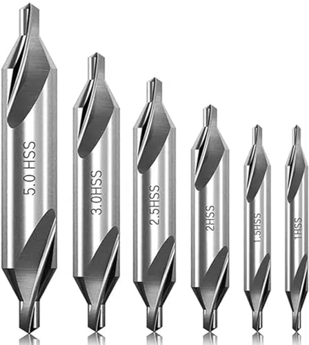 Zentrierbohrer Metall Set, 6-Tlg Hss Zentrierbohrer Center Drill Bit, 60 Grad Countersink Bohrer Drehbank Bohrer Senker Anbohrer Für Metall, Legierung, Kupfer, Eisen, 1/1,5/2/2,5/3/5mm