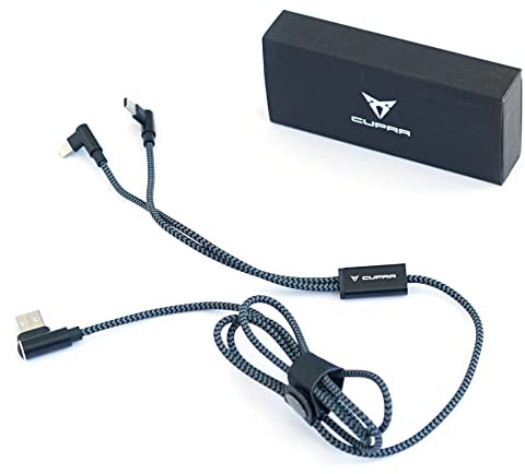 Seat OKD105520920 Ladekabel 3-in-1 USB Kabel Adapter Anschlusskabel, mit Cupra Schriftzug, schwarz